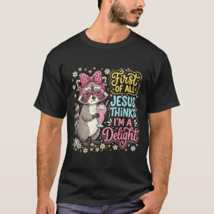 Camiseta Primeiro De Jesus Acha Um Design De Guaxinim Encan
