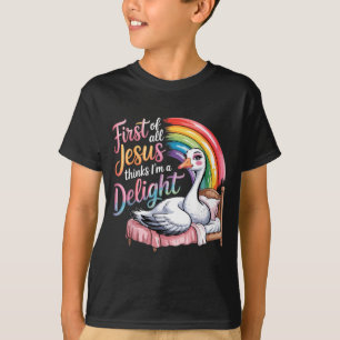 Camiseta Primeiro De Jesus Acha Um Ganso Divertido Um Delíc