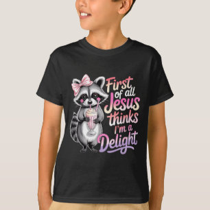 Camiseta Primeiro De Jesus Acha Um Guaxinim Divertido Encan