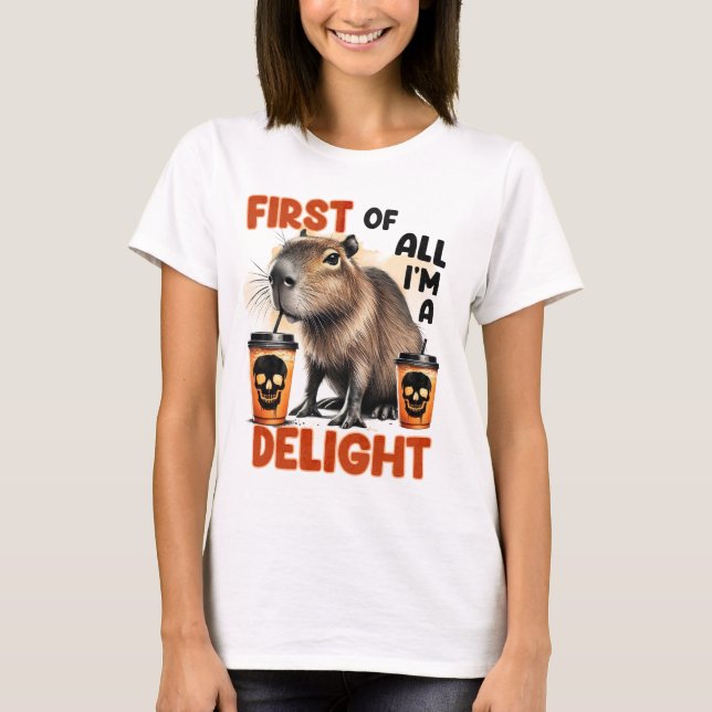 Camiseta Primeiro de tudo, estou. Delícia  (Frente)