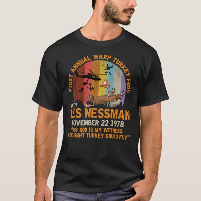Camiseta Primeiro Dia Anual de Ação de Graças do WKRP Turqu (Frente)