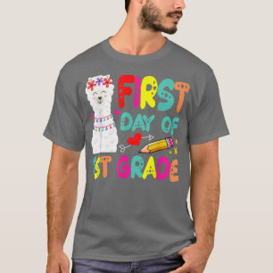 Camiseta Primeiro dia da Professora da Grau 1rua Cute Llama