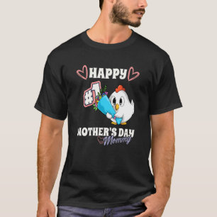 Camiseta Primeiro Dia das Mães Feliz Galinha Mamãe Bebê Com