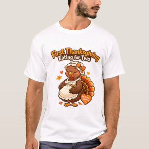 Camiseta Primeiro Dia de Ação de Graças Comendo por Dois Gr