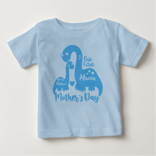 Camiseta Primeiro Dia de as mães, Bebê Dinossauro e Mama