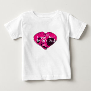 Camiseta "Primeiro Dia de as mães Feliz" - Girassóis Rosa/C