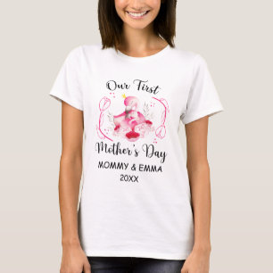 Camiseta Primeiro Dia de as mães Personalizado, Nome Perso