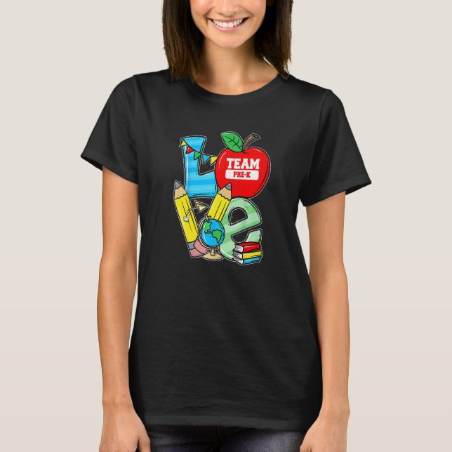 Camiseta Primeiro Dia De Aula Equipe De Amor De Maçã Pré K  (Frente)