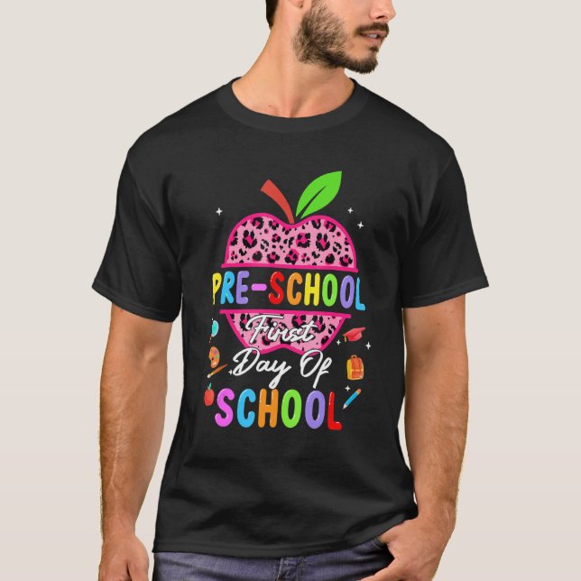 Camiseta Primeiro dia de escola Leopard pré-escola de volta (Frente)