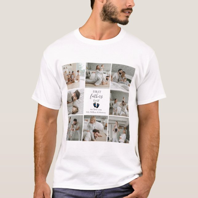 Camiseta Primeiro Dia de os pais - Pegadas de Bebês e Coraç (Frente)