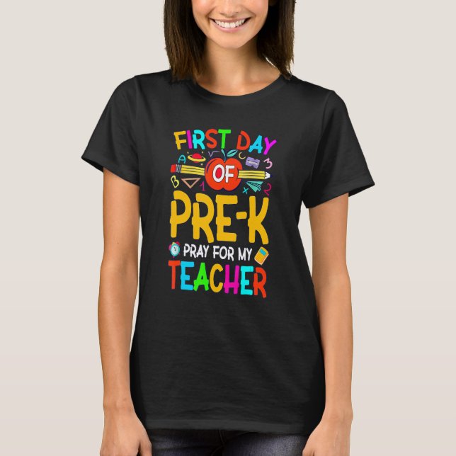 Camiseta Primeiro Dia De Rezar Para O Meu Professor De Volt (Frente)