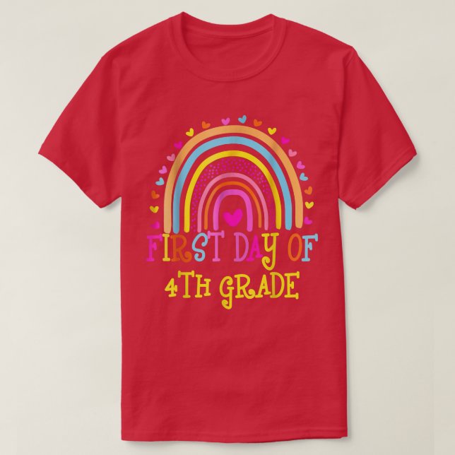 Camiseta Primeiro Dia Do Professor Do Arco-Íris Do 4º Grau  (Frente do Design)