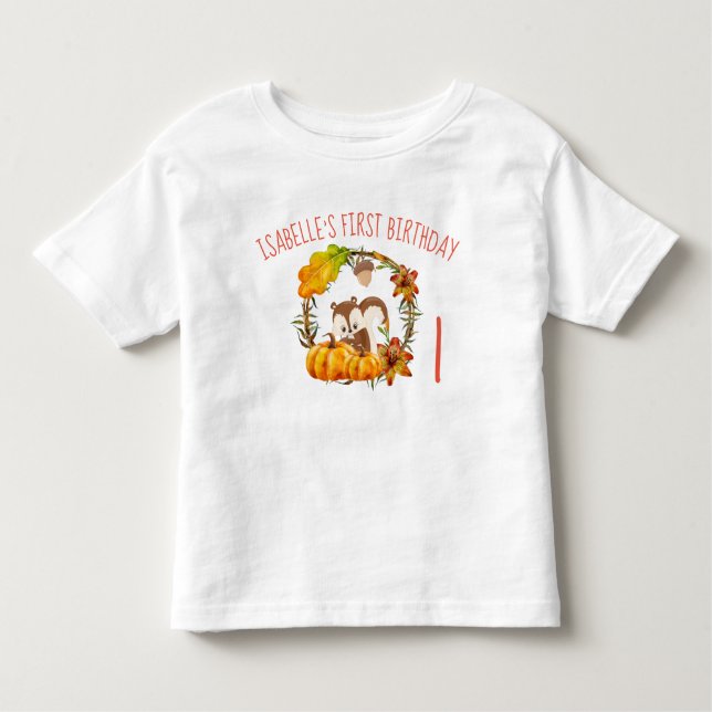 Camiseta Primeiro Esquilo de Aniversário e Pumpkins Rua Rus (Frente)