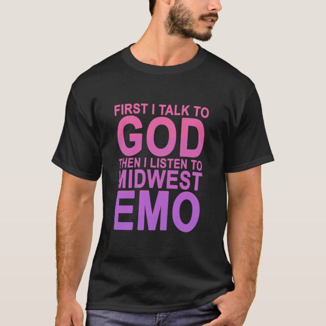 Camiseta Primeiro Falo com Deus Então Eu Ouço o Midwest Emo (Frente)