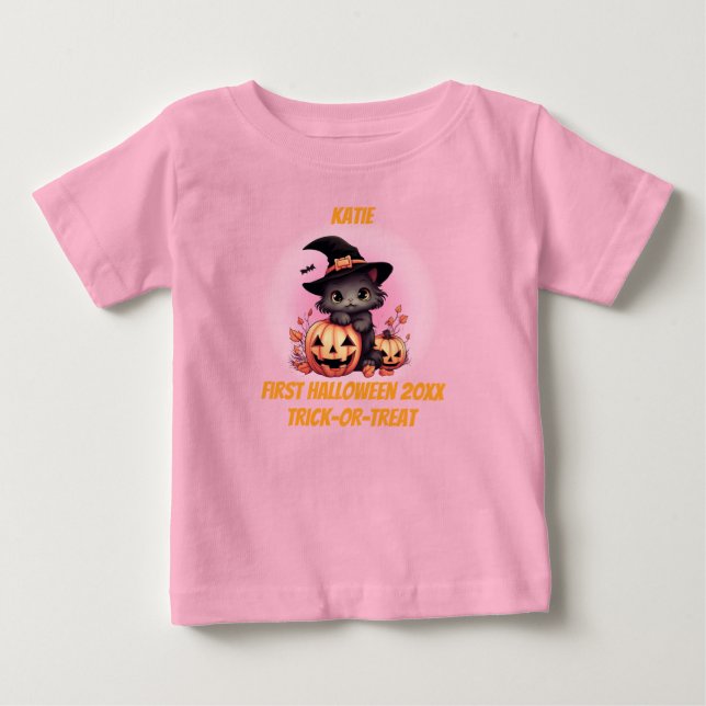 Camiseta Primeiro Gatinho Gato de Halloween (Frente)