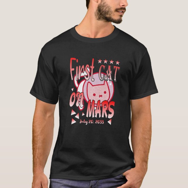 Camiseta Primeiro Gato em Marte  Gato Astronauta (Frente)