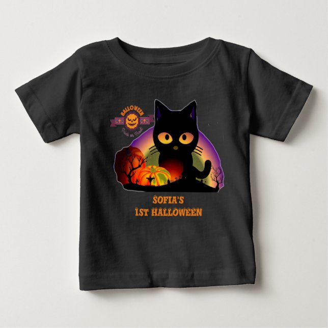 Camiseta Primeiro Halloween Black Cat Todler (Frente)