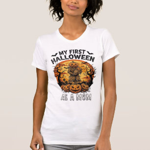Camiseta Primeiro Halloween Como Mamãe Abóbora Espantalho B