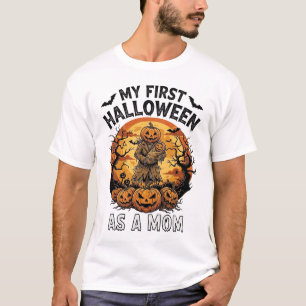 Camiseta Primeiro Halloween Como Mamãe Abóbora Espantalho B