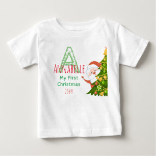 Camiseta Primeiro Monograma Verde Vermelho Editável de Nat