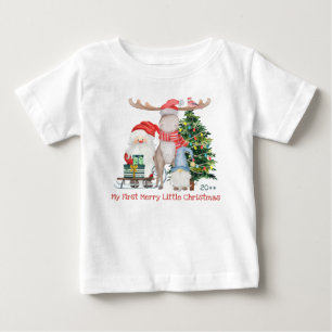 Camiseta Primeiro Natal Alegre Pequeno Santi e Auxiliar