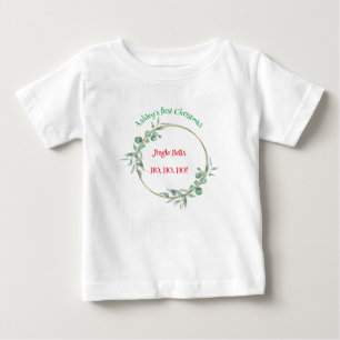 Camiseta Primeiro Natal, Bebê Top. Texto personalizável.