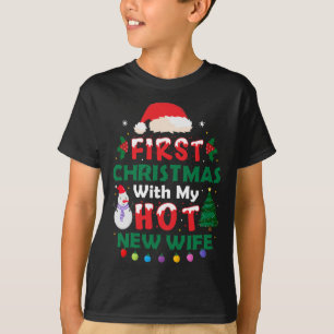 Camiseta Primeiro Natal Com Minha Nova Esposa Engraçada Mar