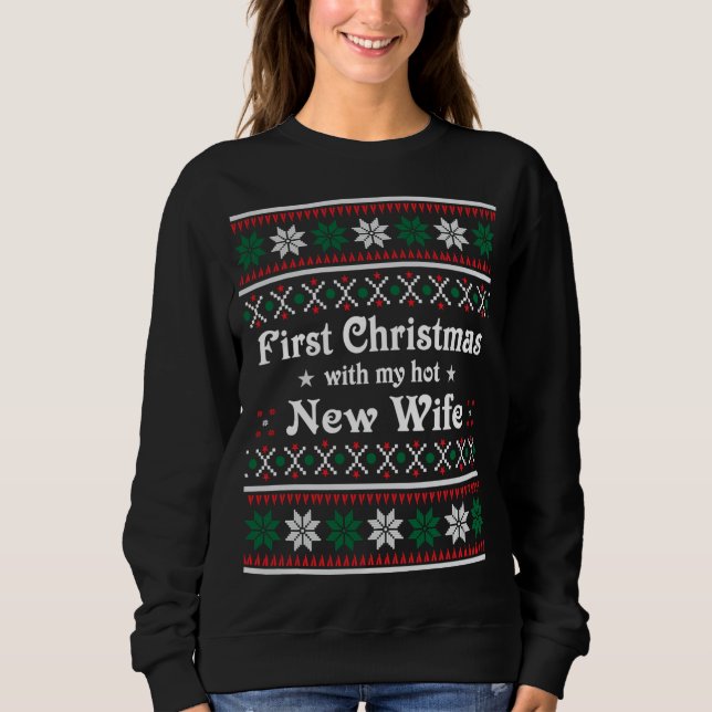 Camiseta Primeiro Natal Com Minha Nova Esposa Quente, Longa (Frente)