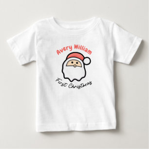 Camiseta Primeiro Natal Com Papais noeis Cor-de-Rosa