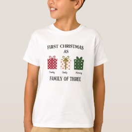Camiseta Primeiro Natal como Família de Três Presente