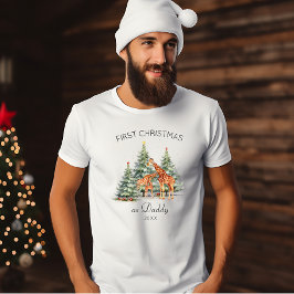 Camiseta Primeiro Natal como Girafas Cuecas de Pai Ano-Pai