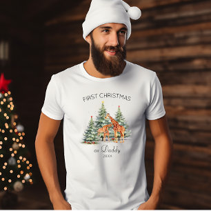 Camiseta Primeiro Natal como Girafas Cuecas de Pai Ano-Pai