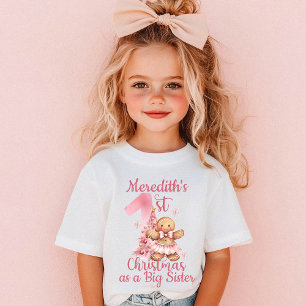Camiseta Primeiro Natal como Irmã Mais Velha Nome Biscoito