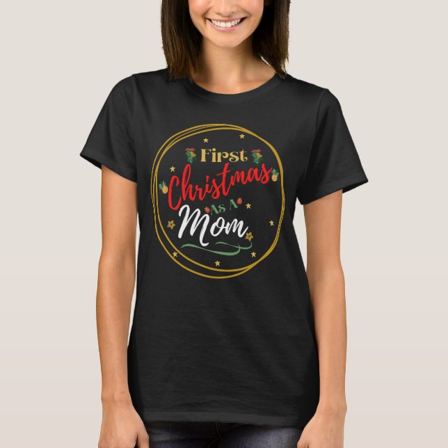 Camiseta Primeiro Natal como mãe com ornamentos de aquarela (Frente)