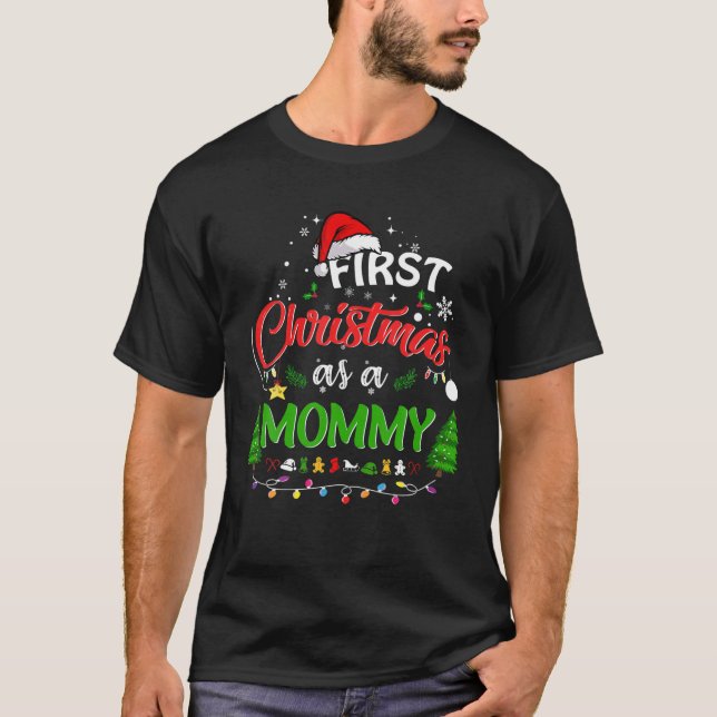 Camiseta Primeiro Natal Como Mamãe Nova Mamãe 1Rua Natal (Frente)