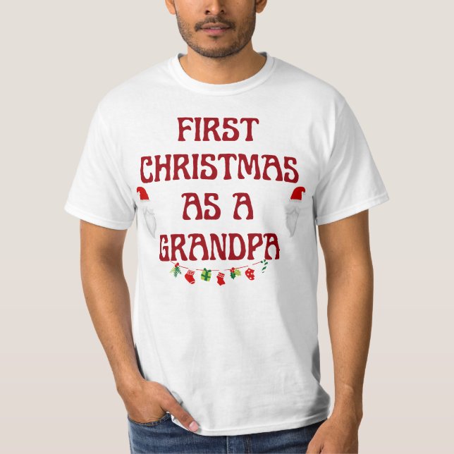 Camiseta Primeiro natal como vovô, Novo papai de presente,  (Frente)