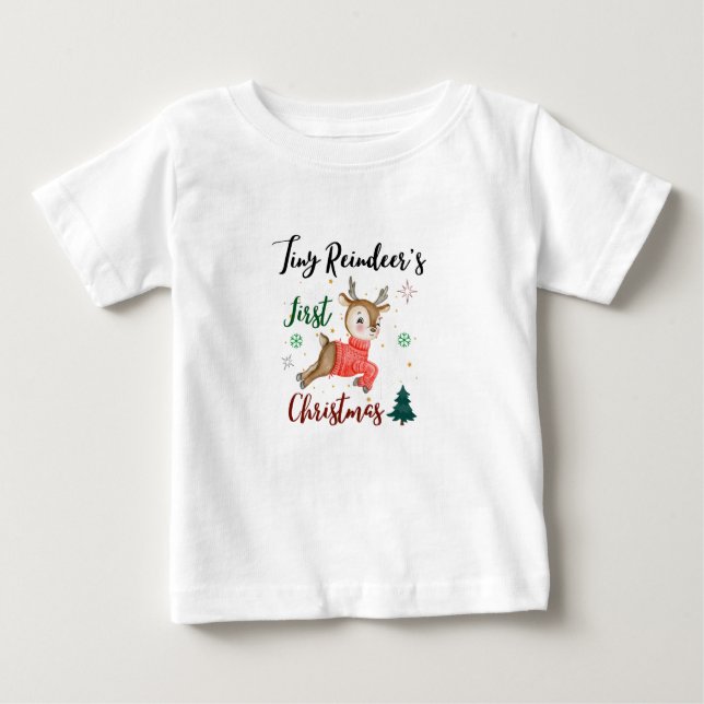 Camiseta Primeiro Natal de Tiny Reindeer (Frente)