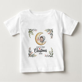 Camiseta Primeiro Natal do Bebê 2025 Lua Vintage & Bebê