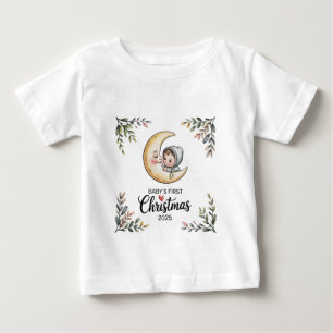 Camiseta Primeiro Natal do Bebê 2025 Lua Vintage & Bebê