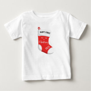 Camiseta Primeiro Natal do Bebê 2025   Rosto Kawaii Fofo
