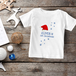 Camiseta Primeiro Natal do Bebê Chapéu de Papai Noel Floco 