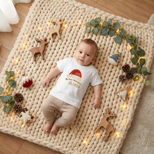 Camiseta Primeiro Natal do Bebê Chapéu Vermelho do Papai No