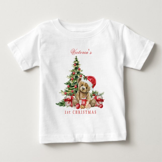 Camiseta Primeiro Natal do Bebê da Árvore de Natal (Frente)