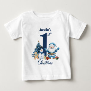 Camiseta Primeiro Natal do Bebê Menino Personalizado Papai 