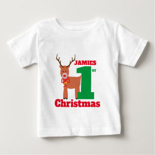 Camiseta Primeiro Natal do Bebê Nocivo Vermelho Bonito