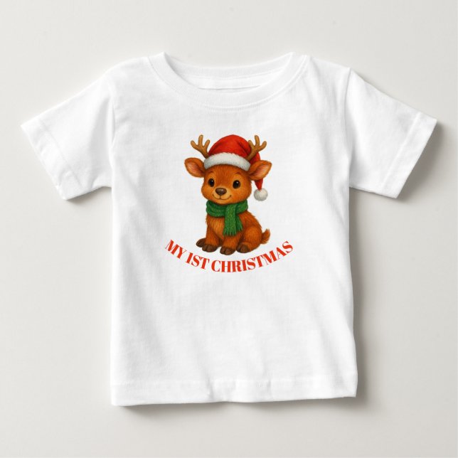 Camiseta Primeiro Natal do Bebê Rena (Frente)