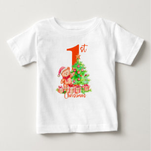 Camiseta Primeiro Natal do bebê, Urso Bonito e Design de Ár