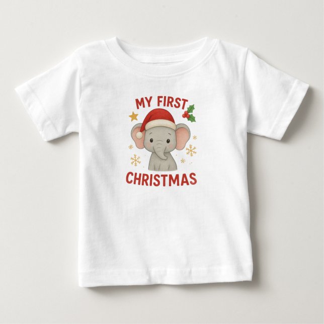Camiseta Primeiro Natal do Elefante Bebê (Frente)