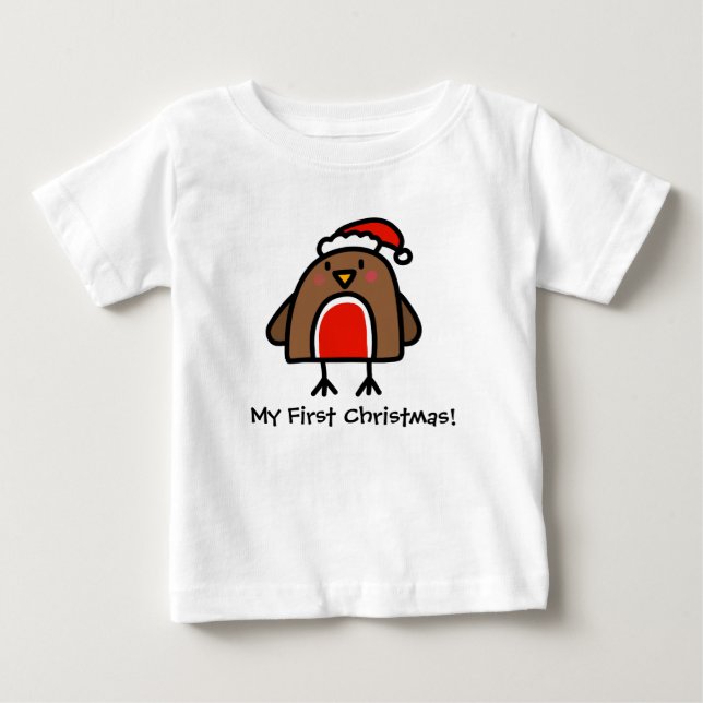 Camiseta Primeiro Natal do Robin Doodle Bonito (Frente)