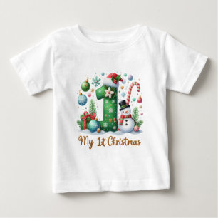 Camiseta Primeiro Natal festivo do bebê